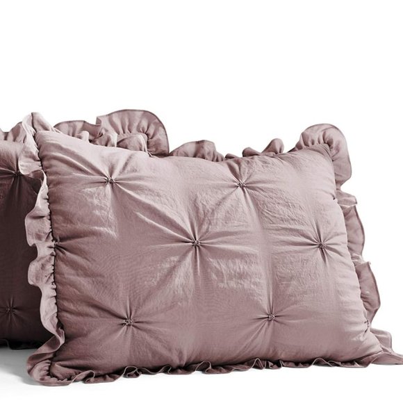 Mauve Queen Size Bed Bedspread Shams Set Soft Neutral Lavender Pink Cottage Chic - Picture 7 of 10